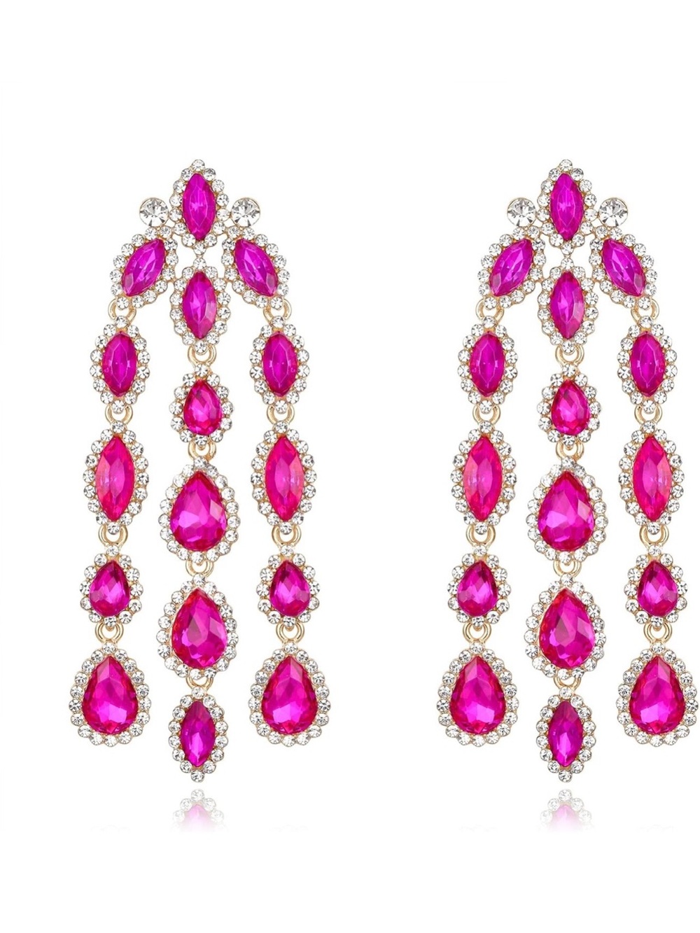 Fuchsia Teardrop Cascade Earrings - Women's Jewelry - Picture 2 of 6